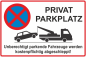 Preview: Parkplatzschild  im Querformat aus Dibondmaterial mit Symbol und Text Halteverbot Privatparkplatz